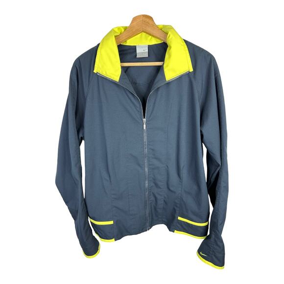 Nike Womens size XL 16/18 Blue Yellow Zip Up Lightweight Track Jacket Dri Fit - Picture 1 of 12